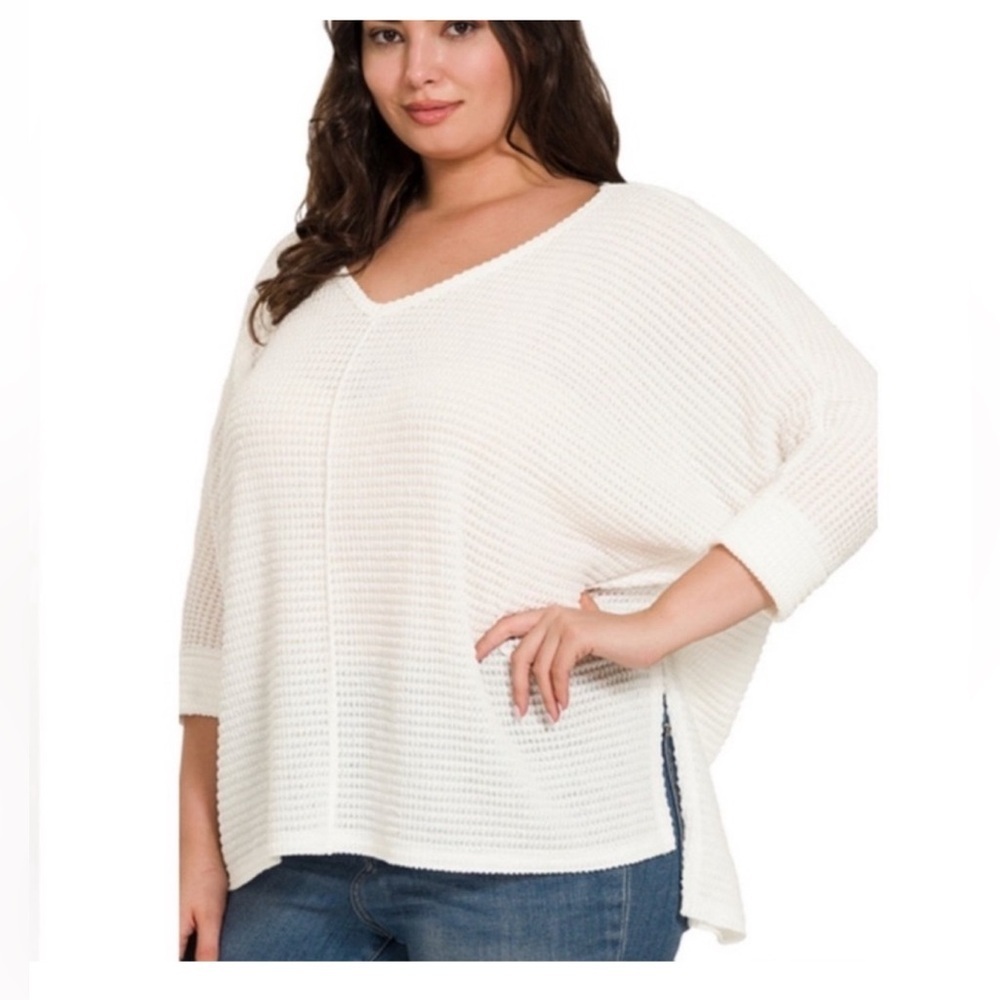 Zenana Size Waffle Knit Sweater